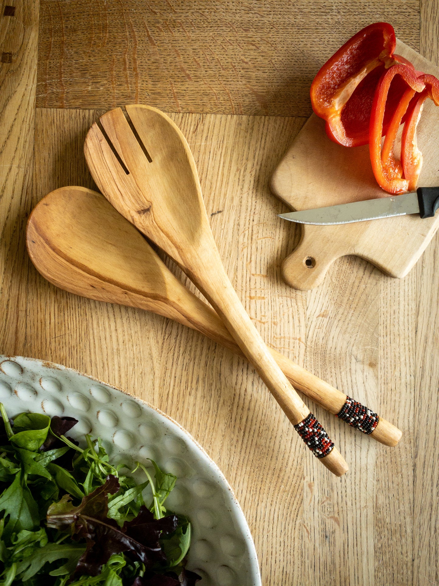 Red and Black Bead Salad Servers