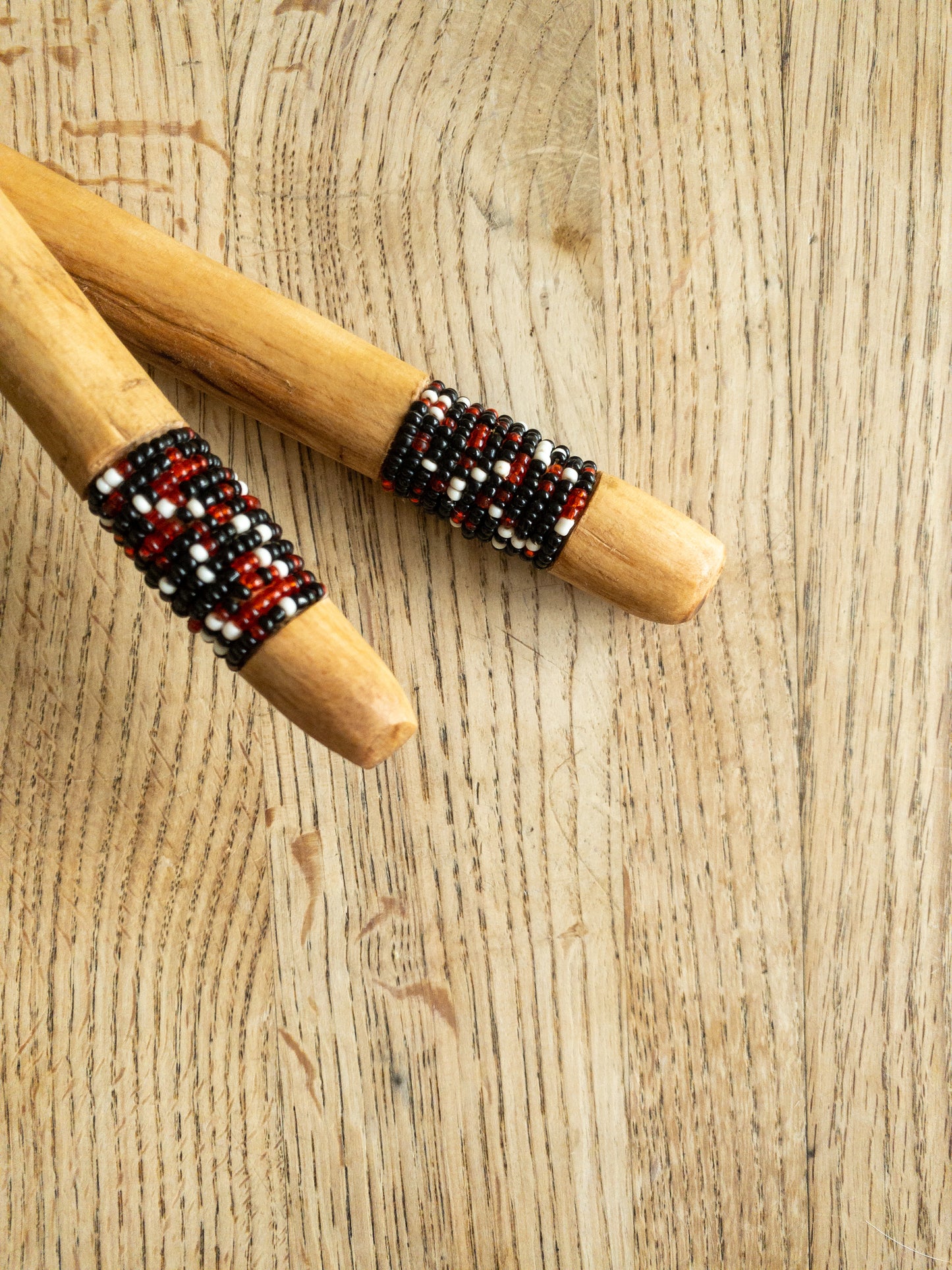 Red and Black Bead Salad Servers