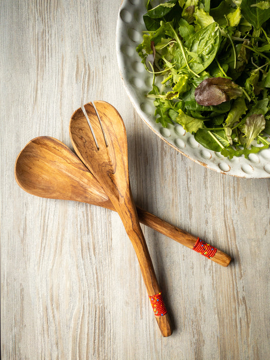 Red Bead Salad Servers